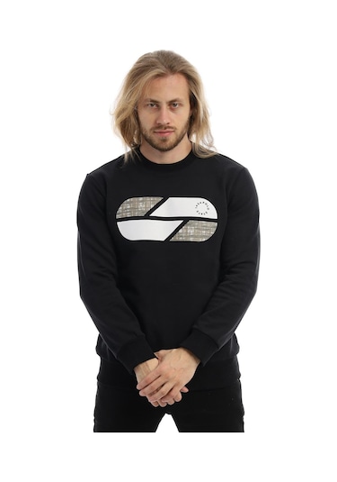 Erkek Polo State Baskılı Bisiklet Yaka Sweat Siyah