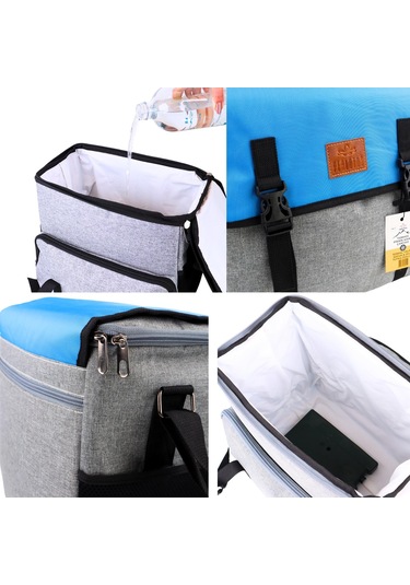 Perlotus Yalıtımlı Termos Piknik Kamp Çantası Büyük Boy 16 Lt Su Geçirmez İki Renkli Gri