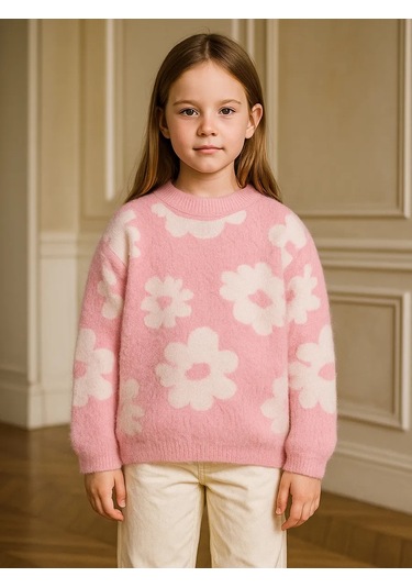 Kari Kız Çocuk İçin Kabarık Baskılı Kazak 420118254 Beyaz