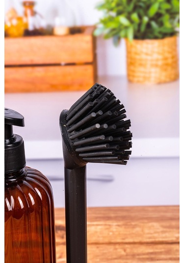 Toptanfoni Yumuşak Silikon Fırçalı Tezgah Üstü Mutfak Banyo Sıvı Sabunluk Takımı-bulaşık Yıkama Temizlik Seti Kahverengi