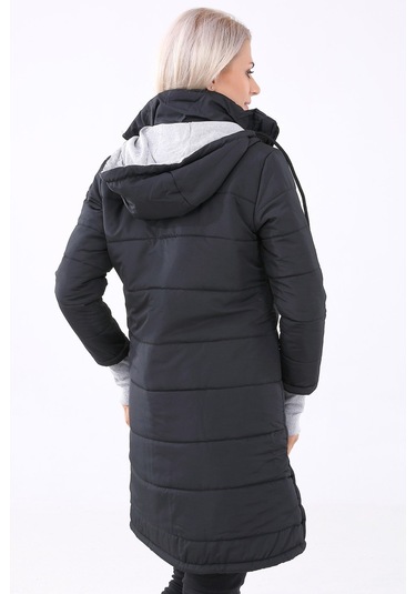 Kışlık Kapüşonlu Orta Boy Kadın Şişme Mont Co805syh Siyah