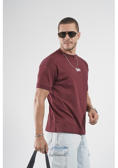 Kolu Ribanalı Regular Kalıp Erkek Düz Basic Tişört Bordo