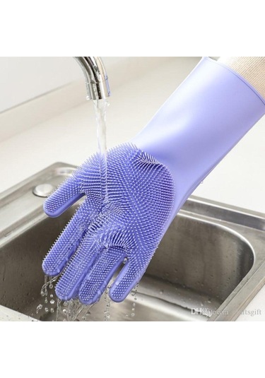 Silikon Eldiven Bulaşık Yıkama Eldiveni Dayanıklı Kaymaz Tırtıklı