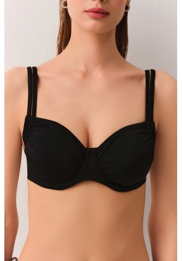 Suwen Balenli Körüklü Toparlayıcı Bikini Üst Sbn25940012 Siyah