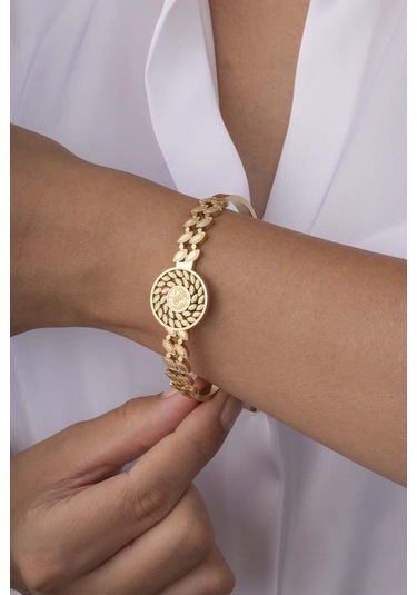 Gümüş Pazarım Reşat Altın Görünümlü Altın Kaplama Kadın Çelik Kelepçe Bileklik Renkli