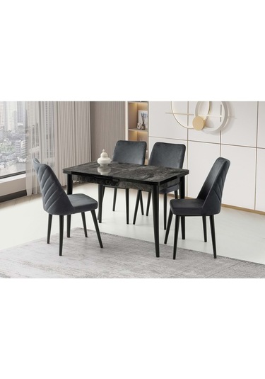 Mobilgen Sadece Masa Siyah Mermer 120+30 Silva Açılabilir Masa Siyah Mermer