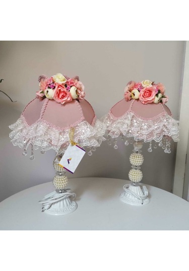 Çiçek Dekorlu Abajur 2 Adet Özel Tasarım Dekoratif Eşya Cc24 Diğer