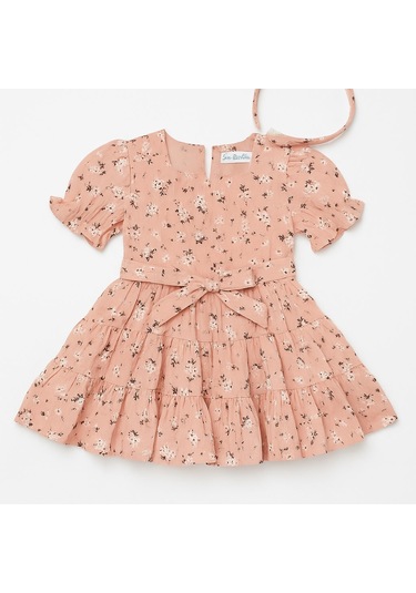Saç Aksesuarlı Çiçekli Kız Çocuk Elbise SOMON