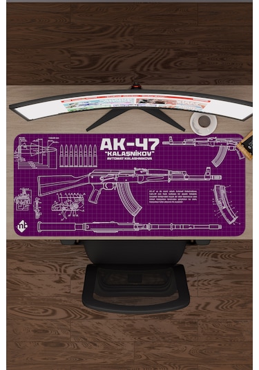 Ak 47 Siyah Kalaşnikov Cs Dikişli Kauçuk Oyuncu Mousepad - 90x40 Gaming Mouse Pad Ak-47 Mor