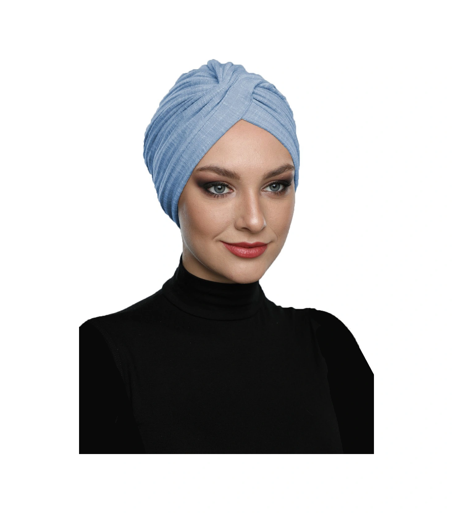 Çapraz Penye Astarlı Mavi Hazır Türban Tesettür Havuz Bonesi Mavi