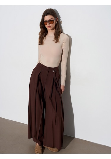 Dilvin 72665 İnce Kemerli Pantolon-kahve