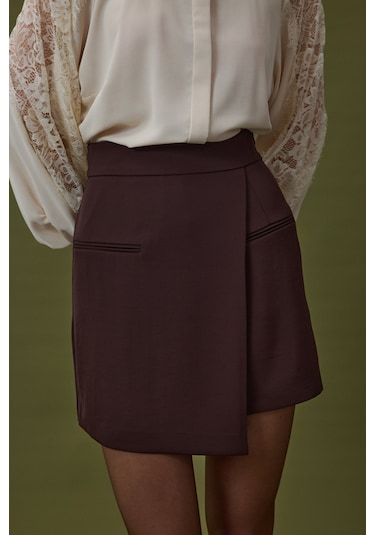 Sateen Talia Şort Etek - Kahve-137062 Kahve