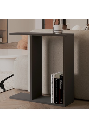 Lotus Modern Yan Sehpa Kitaplıklı Ve Dekoratif Tasarım Antrasit