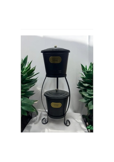 Magic Objects 2 Katlı Metal Orta Boy Patates Soğan Kovası Kabı Sebzelik Patateslik Soğanlık Sepeti Siyah Siyah