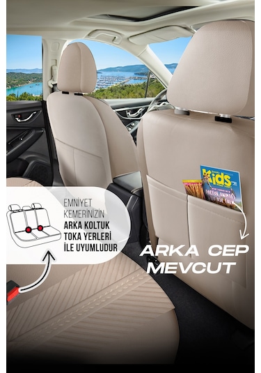 Bej - Bej Panda Monte Carlo Serisi Velor Kadife Kumaş Oto Koltuk Kılıfı - Tam Set