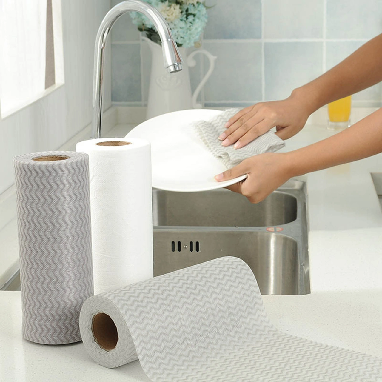 Neevoyu Tek Kullandım Atılan Mutfak Bezi - Yağ Tutmayan, Suyu Çeken Nonwoven Temizlik Ürünü Beyaz