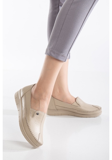 92101 Ortopedik Kadın Deri Ayakkabı Topuk Dikeni İçin Uygundur Vizyon Vizon