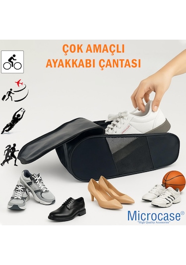 Microcase Çok Amaçlı Fileli Ayakkabı Düzenleyici Seyahat Çantası Hurç 34x23x14 Cm 3 Adet Al5503 Siyah