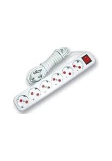 3 Mt 3x1,5 Ttr Tam Bakır Kablolu 6 Lı Anahtarlı Grup Priz