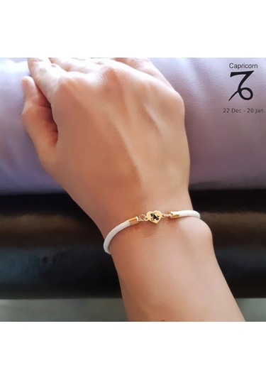 Archin Oğlak Burçlarına Özel Beyaz Örgülü Kalp Figürlü 14 Ayar Altın Plakalı Hediye Bileklik-478burç Oğlak