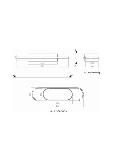 Tavan Led Avize Burn Plafonyer 40x16cm Çevresinde Eko Profil 70cm Siyah - Sarı