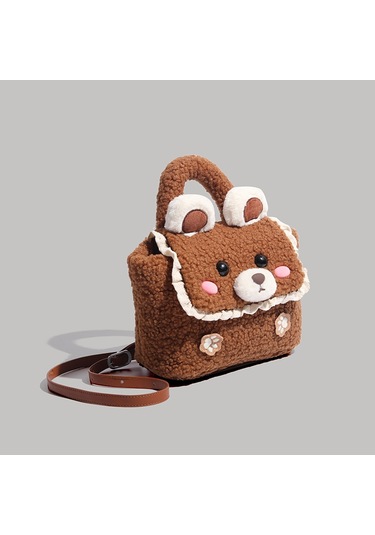 Büyük Kapasiteli Sevimli Çanta Peluş Tote Çanta Sırt Çantası Bebek Ayı Çantası Sırt Çantası Şık Çok Yönlü Kadın Kahverengi