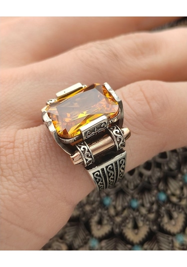 925 Ayar Gümüş Sitrin Baget Taşlı "Şah Cihan" Yüzüğü