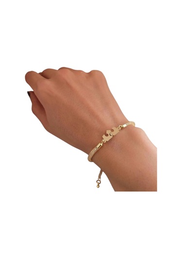 Archin C Harfine Özel 14 Ayar Altın Plakalı Hasır Kordonlu Taç Motifli Hediye Bileklik-461harf C