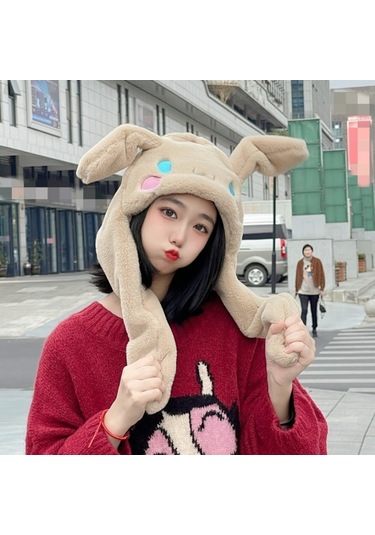 Sevimli Hareketli Kulaklı Kadınlar İçin Yumuşak Tavşan Desenli Peluş Kış Şapkası Sarı