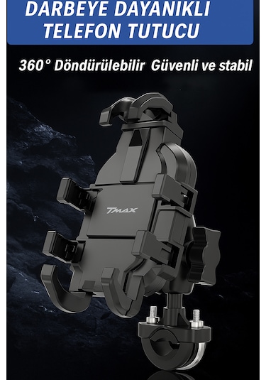 Titreşim Önleyici Gidon Telefon Tutucu Dayanıklı Abs Paslanmaz Çelik Yapı 4.7-6.9" Uyumlu Mat Siyah