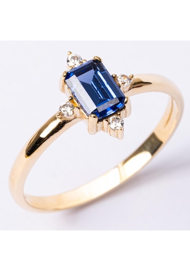 Gümüş Yüzük - Octagon Kesim Safir Taşlı 0.95 Karat Pırlanta Montorü Şık 925 Ayar Gümüş Yüzük Sarı