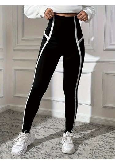 Munn Collection Kadın Yan Çift Şerit Detaylı Toparlayıcı Egzersiz Dalgıç Tayt SiYAH