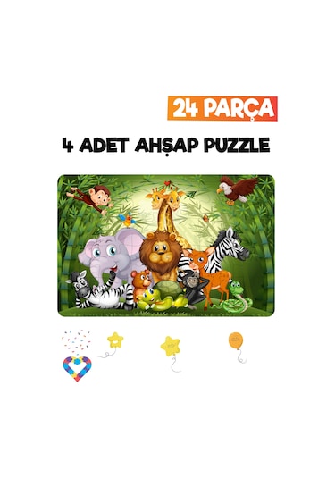 Ahşap Çocuk Puzzle 24 Parça 4 Adet-3