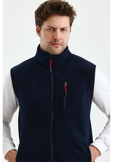 Monox Erkek Tam Fermuarlı Spor Polar Yelek Lacivert