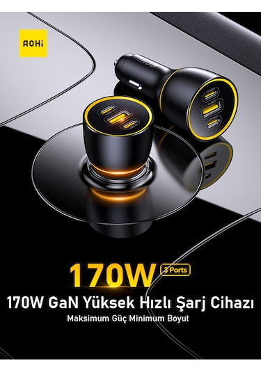 Aohi Superauto Araç İçi Şarjı, 3 Portlu Pd 170w Type-c To Type-c
