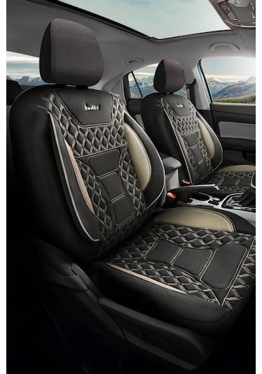 Siyah - Bej Garni Buttı Speedy Serisi Premium Oto Koltuk Kılıfı Ortopedik Destekli, Ön Arka Tam Set, Aırbag Uyumlu