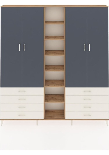 Arges Dolap 10 Raflı 8 Çekmeceli 2 Askılı 220x30x243 Çam-antrasit/aytaşı Antrasıt/aytası