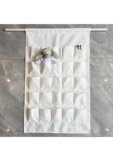 Homyl Ofis Banyo Ev Dekorasyonu Için Cepli Beyaz Kanvas Askılı Beyaz Diğer