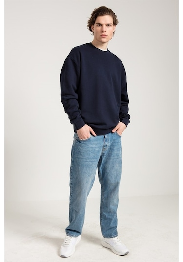 Jahr Marc Oversize Asit Yıkamalı Lacivert Erkek Sweatshirt Lacivert