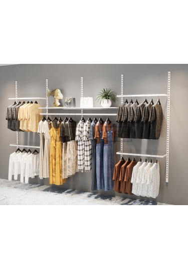 Mağaza Raf Sistemi, Askılık Sistemi, Butik, Mağaza Stand- 245x200 Beyaz