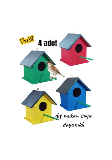 Ncy Ahşap Kuş Yuvası Kuş Evi 4 Adet 13 x 18 CM