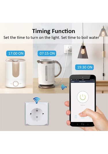 Springsun Akıllı Wi-fi Prizi 16a/20a Tuya Uyumlu, Akım Ölçüm Fonksiyonu, Uzak Kumanda, Avrupa Standartı, Mobil Uygulama Kontrolü