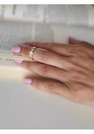 Baget Tektaş Sıralı Model Eklem Kıkırdak Kemik Ayarlanabilir Altın Renkli Yüzük Gold