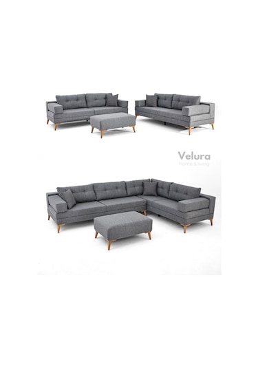 Zeri Yataklı Puzzle Modüler Köşe Koltuk Takımı & Puflu Köşe Takımı - Koyu Gri - 106 Koyu Gri