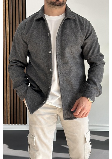 Erkek Kaşe Kumaş Gömlek Antrasit Edw215 Antrasit