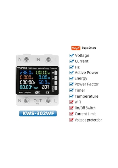 Tuya Destekli Akıllı Wifi Yüksek Voltaj Güç Tüketim 63 Amper
