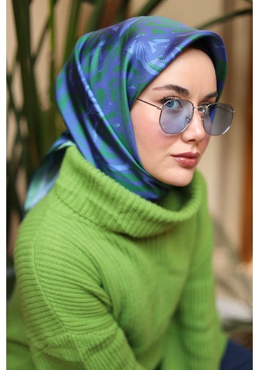 Twill İpek Eşarp Yeşil, Mavi, Mor 11419-02