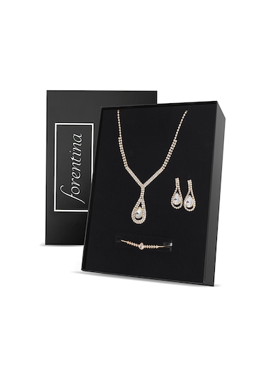 Forentina Altın Kaplama Zİrkon Taşlı Düğün Takı Seti PS2560 Altın