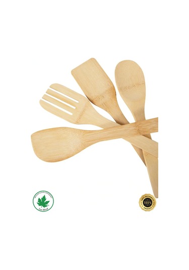 4'lü Tahta Yemek Gereçleri - 4 Boy Tahta Kaşık - Tahta Kaşık 28 Cm.-28 Cm.-32cm. Kahverengi