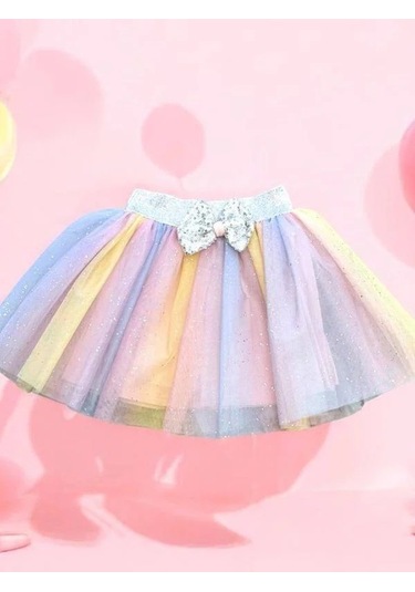 Kız Çocuk Gökkuşağı Renkli Tütü Etek-15120 Pembe
